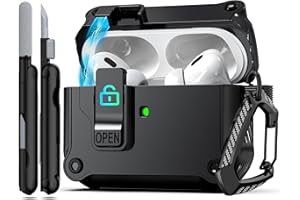 RFUNGUANGO Custodia AirPods Pro 2 con Kit di Pulizia, Clip di Sicurezza e Apertura Automatica, Compatibile con Apple AirPods Pro 2ª/1ª Generazione Custodia in Carbonio, Nero