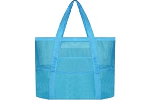 Amonsen Grande borsa da spiaggia in rete con 8 tasche separate, borsa a tracolla a rete per vacanze al mare, ideale per slliper, asciugamani, creme solari, bevande, XL