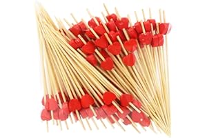 SPLDSUN 100 PCS Rouge Coeur Bambou Bois Cocktail bâtons, Cure-Dents en Bois fête Fournitures 12cm, pour Nourriture Décorée, Verre à Cocktail, Fête D'anniversaire de Carnaval, Fête D'anniversaire D'enfants