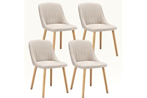 Goeurvant Chaise Beige Salle a Manger Lot de 4, Chaises de Cuisine en Polyester avec Pieds en Bois et Dossier pour Salon, Cuisine et Bureau