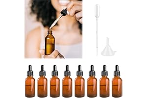 CUTIOLLY Butelka Z Pipetą,Butelki Szklane Z Pipetą W Kolorze Bursztynowym,Butelka Apteczna,Butelki Z BrąZowego SzkłA Ze Szklaną Pipetą, Buteleczki Z Kroplomierzem,Do OlejkóW Eterycznych,Perfum,8x10ml