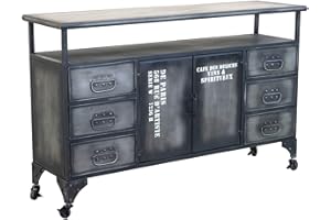 Milani Home s.r.l.s. Credenza in Metallo Ferro Industrial Mobile Madia per Arredamento Soggiorno, Sala da Pranzo, Salotto Industriale, Cm 132,5x37,5x82 H