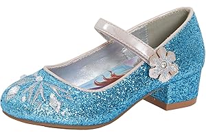 Disney Frozen 2 Girls Anna and Elsa Dress Up Princess Snow Queen Glitter Shoes Party Low Heels Sandals for Girls Blue Sparkle