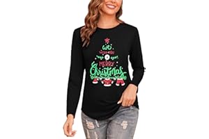 Gyabnw Merry Christmas Tops for Women UK Xmas T Shirt Holiday Vacation Clothes Funny Printed Tee