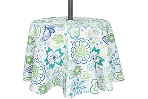 3E Home Outdoor Tablecloth with Parasol Hole Waterproof Patio Garden Round Tablecloth, 60 inches Table Cover with Umbrella Hole and Zipper– Protect Your Table from Rain and Sun(Butterfly)