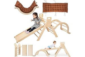 YRTHE VOITOM Klettergerüst Indoor Geschenke Junge Mädchen - Montessori Spielzeug ab 1.5-6 Jahre Junge Mädchen 3 in 1 Kletterdreieck Kletterbogen mit Rutsche Kissen, Indoor Spielplatz (Groß)