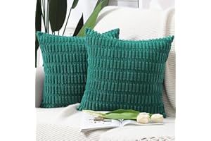 Madizz Juego de 2 Fundas de cojín de Pana a Rayas Bohemias Funda de cojín Decorativa Suave para sofá Dormitorio Funda de Almohada Verde Oscuro 45 x 45 cm