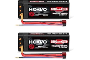 HOOVO Batteria 2S LiPo 7,4 V 80 C 5200 mAh RC batteria rigida con spina Deans-T per RC Auto Barca, Truck Truggy RC Hobby (2 confezioni)