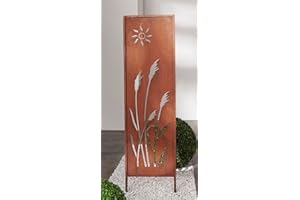 ‎DEKOLEIDENSCHAFT Dekoleidenschaft Deko-Schild mit „Schilf“-Ausstanzungen, 117 cm hoch aus Metall mit Rost-Optik, Garten-Paneel, Gartendeko für Draußen, Gartenstecker, Rostschild