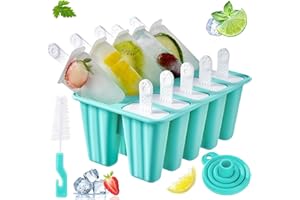 OGRMAR Silicone Ice Lolly Mould, 10 Pieces Popsicles Mold, Reusable Ice Pop Mold, Easy Release Ice Pop Maker, BPA Free Ice Cream Mould, Homemade Popsicle Mould with Silicone Funnel and Cleaning Brush, Green