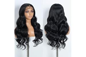 Style Icon - Parrucca da donna, in fibra sintetica resistente al calore, 66 cm, con lace front da 33 x 10 cm, con capelli mossi, colore: nero, riga al centro