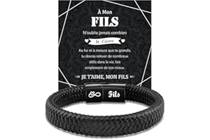 MANVEN Cadeau Homme Fils Frere Papa Bracelet en Cuir Idée Cadeau Saint Valentin Fête des Pères Anniversaire Noël 18 20 30 40 50 60 Ans