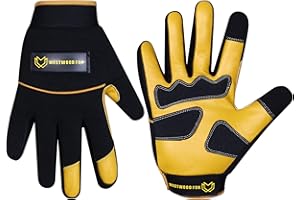 WESTWOOD FOX Leder Gartenhandschuhe für Gärtner Frauen Männer Dornenschutz Rosenschnitt Arbeitshandschuhe Knöchelschutz Garten Utility Gartenarbeit Bauarbeiten Heavy Duty Tasks (GELB, M)