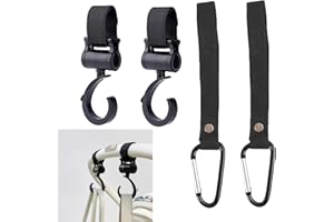 Annlpoy 4 ganci per passeggino, amaca passeggino accessori, attacco passeggino per bambini, adattatori neri multifunzionali, accessori portaborsa e spesa, robusti e girevoli a 360 gradi