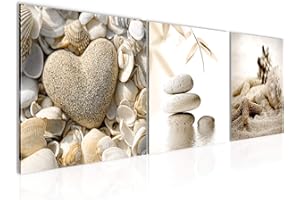 Runa Art Quadri Spiaggia Pietre 120 x 40 cm Murale Tela Non Tessuta Beige Multipanello Moderni Decorazione 501633a