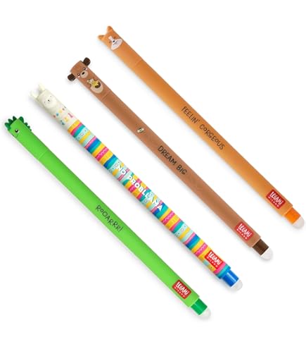 LEGAMI - Lot De 6 Stylos Gel Effaçables + 6 Recharges, Encre Effaçable Thermosensible, Encre Noire Et Bleue, Pointe 0,7 Mm, Motif Panda, Chat, Abeille, Requin, éléphant Et Hippopotame