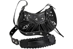 KFZR Ladies Shoulder Bag Gothic Rivet Tote Crossbody Messenger Pu Leather Studded Handbag For Women Adjustable Strap