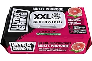 UltraGrime Multi Purpose Family XXL Biodegradable 80 Clothwipes - Pomelo Scented Large Wet Cloths - Heavy Duty Multi Purpose Cleaner
