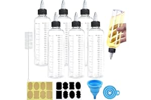 Hengxinchen 6 Stück 250ml Quetschflasche Squeeze Flasche, Transparente Dosierflasche Saucenflasche Ölflasche Plastikflasche mit Skala Spitzenkappe für Tintenflüssigkeit Öle Gele Leim