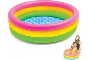 TOKANEIT 3-Ring-Planschbecken Kinderpool mit Aufblasbarem Sicherheits-Blasen-Boden, für Kleinkinder, Gärten, Hinterhof, Mehrfarbig (86 x 25 cm)
