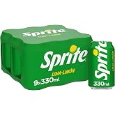 Sprite Lemon Lime, Low Calorie Soda, 9 Cans 330 ml | Refreshing drink lemon lime, natural aromas, without preservatives or dy