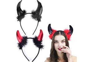 Serre Tete Halloween Femme Diable, 2Pcs Serre-tête Cornes de Diable, Diable Oreilles Bandeau, Serre Tete Ange Noir, pour Fête Halloween Carnaval Ornement Accessoire Enfant Adult Femme Fille Cosplay