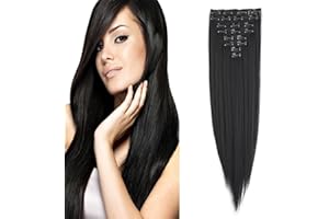 Cybelleza Extensiones de Clip de Pelo Natural Liso 60cm 8 Piezas Extensiones de Cabello Postizo Sintético Largo Cabeza Completa para Mujer (Marron oscuro)