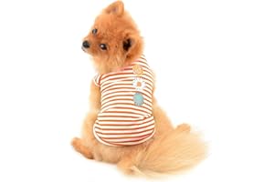 PAIDEFUL Camicie a Righe per Cani di Taglia Piccola Media Gatti Gilet in Morbido Cotone Tee Canotte Traspiranti Senza Maniche Cuccioli Chihuahua Abbigliamento Cane Magliette Pet Estate Arancione L