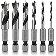NEIKO 11401A 6 Piece Brad Point Drill Bit Set, Stubby Drill Bit Set for Wood, 1/4" Quick Change Hex Shank, HSS 4241 High Speed Steel for Quick Change Chucks and Drives, Drill Bit Holder Included
