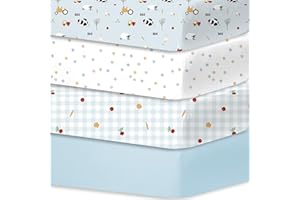 Little Grape Land Cot Sheets Fitted 60cm x 120cm, 4 Pack Baby Fitted Sheets for Boys Girl, Universal Fitting Cots and Beds, Ultra Soft Breathable Baby Crib Sheets, Blue Ranch