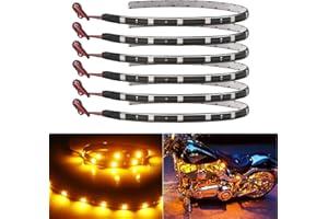 KEIUROT Car Led Strip Light 30CM Waterproof Led Lights Strip for Interior Car Lights Underglow Motorbike Golf Cart Exterior Amber Yellow Led Strip 12V 5050 12SMD,Pack of 6