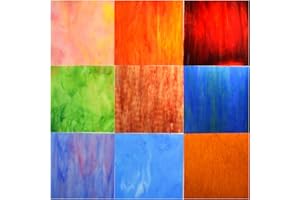 KIPHEPI Paquete de 9 hojas de vidrio coloreado de texturas mixtas, 6 x 6 pulgadas, suministros de vidrio catedral, azulejos de mosaico para manualidades y fabricación de mosaicos, (mixto-B-x)