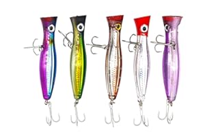 TUXIBIN Cebo de superficie – popper, gran popper, cebos flotantes, señuelos de pesca de agua salada, señuelos artificiales de pesca de agua salada, perca artificial, perca, atún para el mar, lucio,