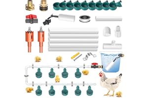 MASTERFUN DIY Hühnertränke Tränke Hühner Set, Komplettset Automatische Geflügeltränke für Geflügel Mit mit 9 Pcs Trinkbecher, 10 Pcs Wasserleitung, Kugelhahn, Adapter aus Reinem Kupfer, Wasserdichtes Klebeband