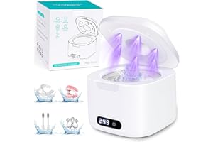 YUANRAN Aktualisiert 49000Hz Ultraschallreinigungsgerät Zahnschiene mit 6 UV Ultraschallreiniger,340ML Ultrasonic Cleaner Dental Pod für Zahnersatz, Retainer, Aligner, Zahnschiene, Prothesen, Schmuck
