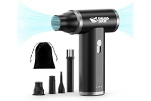 Smiling Shark Souffleur Air Comprimé, J01 en Alliage d'Aluminium 130000TR/Min Dépoussiérants Puissants Électrique sans Fil avec Vitesse Stepless Air Duster pour Nettoyage PC/Camping/Voiture, Noir