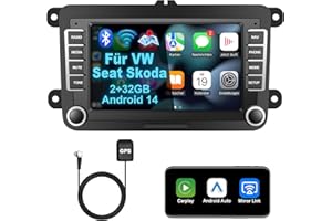 Lehwey Bluetooth Autoradio mit Bildschirm für Golf 5 6 VW Polo T5 Passat Touran Seat mit Navi WLAN FM/AM, Apple Carplay, Android Auto, Lenkrad Strg, 2Din Android 14 Dab Auto Radio Touch Display 7 Zoll
