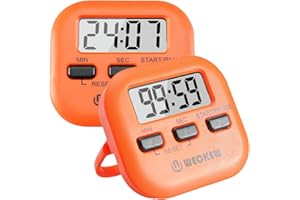 Kitchen Timer, WECKEW 2 Pack Digital Kitchen Timer Magnetic Countdown Stopwatch Timer with Loud Alarm, Big Digit, Back Stand, Hanging Hole for Cooking, Shower, Bathroom, Kids, Teacher(Orange)