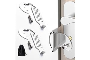MEGAVOW 2 Pack Portable Hotel Security Door Lock Without Drilling, Stainless Steel Travel Safety Door Locks and Storage Bag for Home Hotel Apartment School