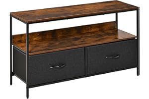 HOMCOM Mueble de TV de hasta 47" Mesa de TV Estilo Industrial con Estante y 2 Cajones de Tela Plegables para Salón Dormitorio 98x29x56 cm Marrón Rústico y Negro