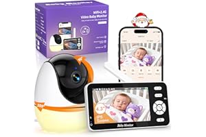 BURNNOVE 4.3" Camara Vigilancia Bebe, Vigilabebes con WiFi y App, Visión Nocturna Full HD 1080P, Alertas de Movimiento y Ruido, Seguimiento Automático, Zoom 4X, Voz Bidireccional, Sensor Temperatura