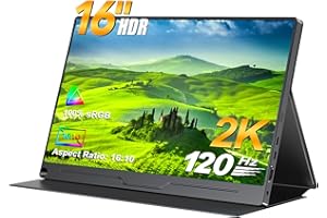 UPERFECT 120Hz Portable Monitor 16 Inch 2K Gaming Monitor Support Freesync/2560 x 1600/HDR, Laptop Monitor with VESA IPS 16:10 Contrast Standard HDMI/Type-C, for PC/Laptop/PS3 4/Phone