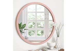 JJUUYOU Specchio rotondo da parete, 30 cm, con cornice in legno vintage, specchi circolari per bagno, soggiorno, camera da letto, dormitorio, bagno, rosa