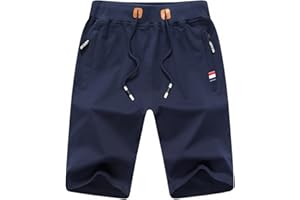 JustSun Short Sport Homme Running Coton avec Poches Zippées
