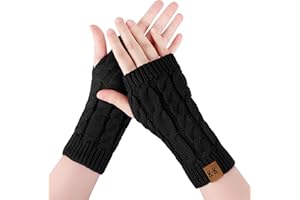 BLURBE Women Fingerless Gloves - Winter Knitted Wrist Warmers Ladies Fingerless Gloves Mittens Cable Knit Arm Warmers with Thumb Hole for Women Girls Work Outdoor Gifts UK