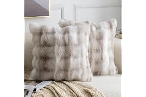 MADIZZ Set med 2 tjocka kuddfodral i plysch ull Mjukt dekorativt kuddfodral för soffa sovrum Kuddskal 50 x 50 cm Vit Taupe