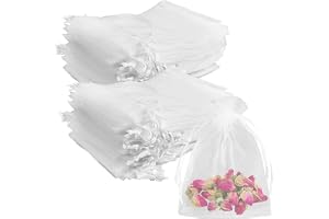 100 stycken vita organzapåsar, 9x12 cm, organza-påsar, med dragskostängning