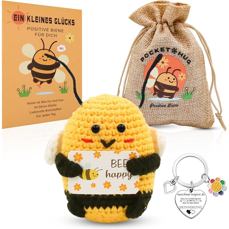 Bee Positive Häkeltiere – Kleine Biene Mit Motivationskarte, Handgehäkelt, Geschenk Für Emotionale Unterstützung