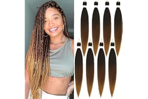 FIRSTCYH HAIR Braiding Hair Pre Stretched - 30 Inch Ombre Pre Stretched Braiding Hair 1B/30/27 Braiding Hair Soft Yaki Texture 8 Packs Crochet Hair Extensions Braids for Black Women (30 Inch(8Packs), 1B/30/27)