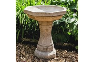 DISCOUNT GARDEN STATUES Large Stone Cast Garden Bird Bath In Octagonal Design BB25 58KGS